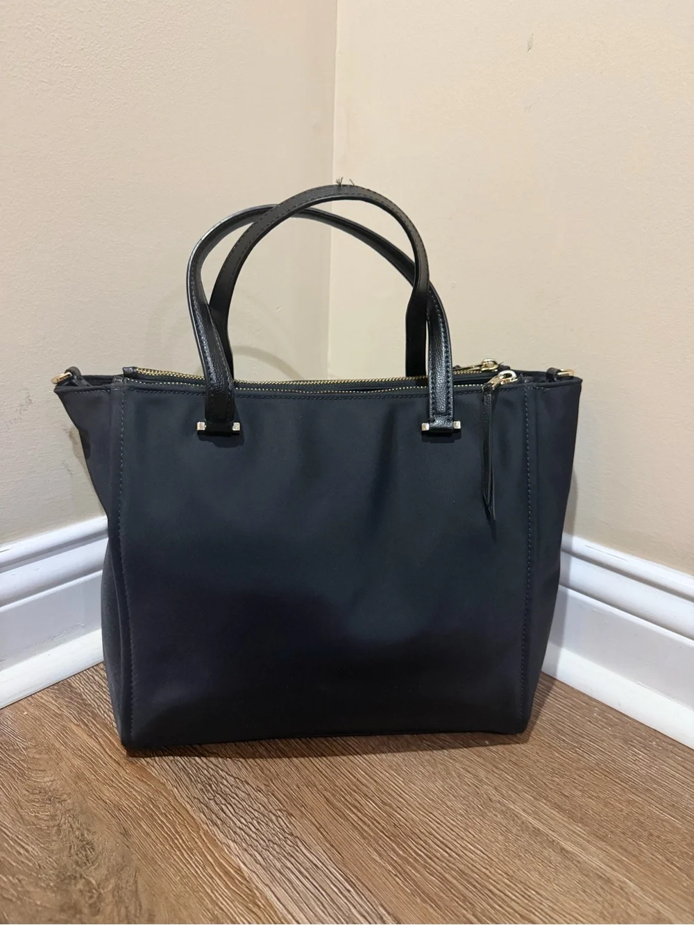 Kate Spade Dawn Black Floral Embellish Nylon Satchel Tote Bag No Shoulder Strap